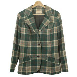 Vintage Pendleton Virgin Wool Plaid Blazer Coat Green Size 16